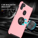 For Samsung Galaxy A11 PC + TPU Shockproof Magnetic Protective Case with Invisible Ring Holder(Rose Gold)