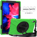 For Lenovo Tab P11 TB-J606F / Pad 11 Plus 2021 Shockproof Colorful Silicone + PC Protective Case with Holder & Hand Strap & Shoulder Strap(Green)