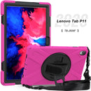For Lenovo Tab P11 TB-J606F / Pad 11 Plus 2021 Shockproof Colorful Silicone + PC Protective Case with Holder & Hand Strap & Shoulder Strap(Rose Red)