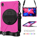 For Lenovo Tab P11 TB-J606F / Pad 11 Plus 2021 Shockproof Colorful Silicone + PC Protective Case with Holder & Hand Strap & Shoulder Strap(Rose Red)
