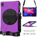 For Lenovo Tab P11 TB-J606F / Pad 11 Plus 2021 Shockproof Colorful Silicone + PC Protective Case with Holder & Hand Strap & Shoulder Strap(Purple)