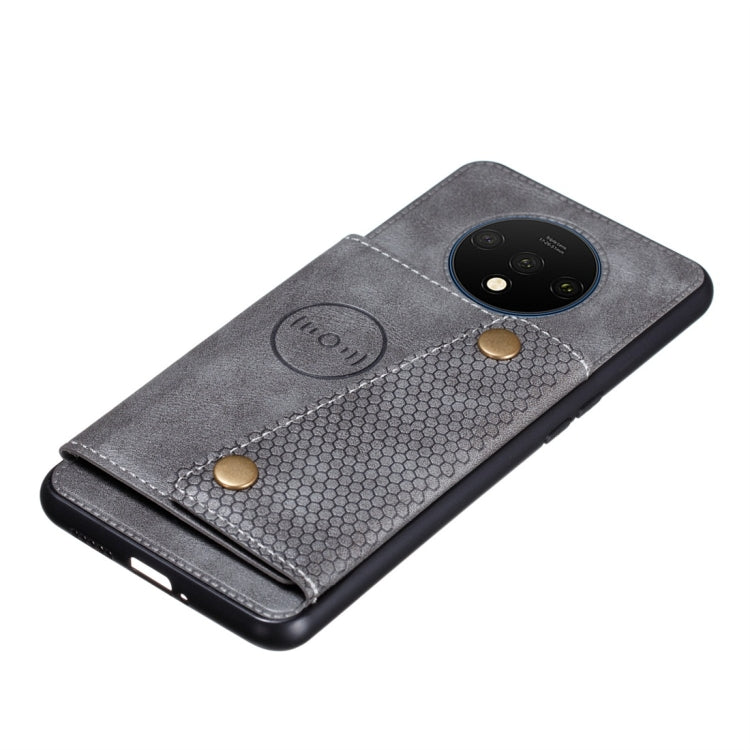For OnePlus 7T Shockproof Magnetic PU + TPU Protective Case with Card Slots(Grey)