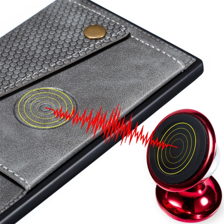 For OnePlus 7T Shockproof Magnetic PU + TPU Protective Case with Card Slots(Grey)
