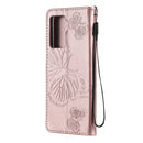 For OPPO A94 5G / F19 Pro / Reno 5F Pressed Printing Butterfly Pattern Horizontal Flip PU Leather Case with Holder & Card Slots & Wallet & Lanyard(Rose Gold)