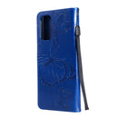 For OPPO A93 5G / A74 5G Pressed Printing Butterfly Pattern Horizontal Flip PU Leather Case with Holder & Card Slots & Wallet & Lanyard(Blue)