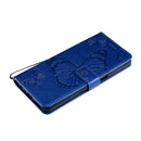 For OPPO A93 5G / A74 5G Pressed Printing Butterfly Pattern Horizontal Flip PU Leather Case with Holder & Card Slots & Wallet & Lanyard(Blue)