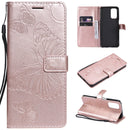 For OPPO A93 5G / A74 5G Pressed Printing Butterfly Pattern Horizontal Flip PU Leather Case with Holder & Card Slots & Wallet & Lanyard(Rose Gold)