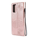 For OPPO A93 5G / A74 5G Pressed Printing Butterfly Pattern Horizontal Flip PU Leather Case with Holder & Card Slots & Wallet & Lanyard(Rose Gold)