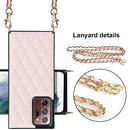 For Samsung Galaxy Note20 Ultra Elegant Rhombic Pattern Microfiber Leather +TPU Shockproof Case with Crossbody Strap Chain(Pink)