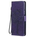 For Xiaomi Redmi Note 10 Pro Tree & Cat Pattern Pressed Printing Horizontal Flip PU Leather Case with Holder & Card Slots & Wallet & Lanyard(Purple)