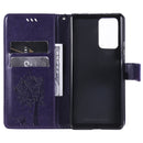 For Xiaomi Redmi Note 10 Pro Tree & Cat Pattern Pressed Printing Horizontal Flip PU Leather Case with Holder & Card Slots & Wallet & Lanyard(Purple)