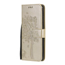 For Samsung Galaxy A32 4G Tree & Cat Pattern Pressed Printing Horizontal Flip PU Leather Case with Holder & Card Slots & Wallet & Lanyard(Gold)