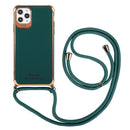 Electroplating TPU Four-Corner Shockproof Protective Case with Lanyard For iPhone 12 Pro Max(Deep Green)