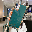 Electroplating TPU Four-Corner Shockproof Protective Case with Lanyard For iPhone 12 Pro Max(Deep Green)