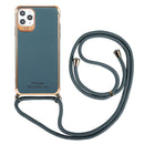 Electroplating TPU Four-Corner Shockproof Protective Case with Lanyard For iPhone 12 Pro Max(Grass Gray)