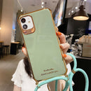 Electroplating TPU Four-Corner Shockproof Protective Case with Lanyard For iPhone 12 Pro Max(Green)