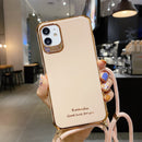Electroplating TPU Four-Corner Shockproof Protective Case with Lanyard For iPhone 12 Pro Max(Rose Gold)