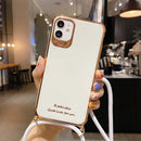 Electroplating TPU Four-Corner Shockproof Protective Case with Lanyard For iPhone 12 Pro Max(White)