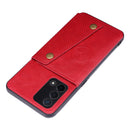 For OPPO A74 4G Double Buckle PU + TPU Shockproof Magnetic Protective Case with Card Slot & Holder(Red)