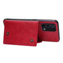For OPPO A74 4G Double Buckle PU + TPU Shockproof Magnetic Protective Case with Card Slot & Holder(Red)