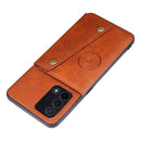 For OPPO A74 4G Double Buckle PU + TPU Shockproof Magnetic Protective Case with Card Slot & Holder(Light Brown)