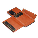 For OPPO A74 4G Double Buckle PU + TPU Shockproof Magnetic Protective Case with Card Slot & Holder(Light Brown)