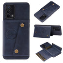 For OPPO A74 4G Double Buckle PU + TPU Shockproof Magnetic Protective Case with Card Slot & Holder(Blue)