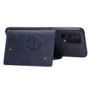 For OPPO A74 4G Double Buckle PU + TPU Shockproof Magnetic Protective Case with Card Slot & Holder(Blue)