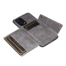 For OPPO A74 4G Double Buckle PU + TPU Shockproof Magnetic Protective Case with Card Slot & Holder(Grey)