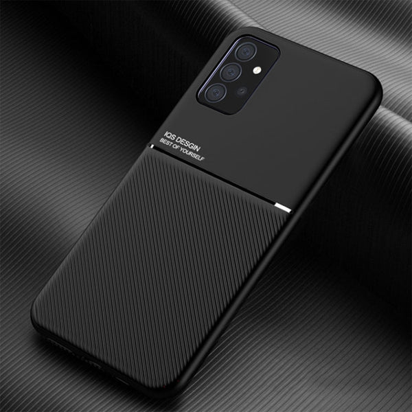 For Samsung Galaxy A52 4G / 5G Classic Tilt Strip Grain Magnetic Shockproof PC + TPU Case(Black)