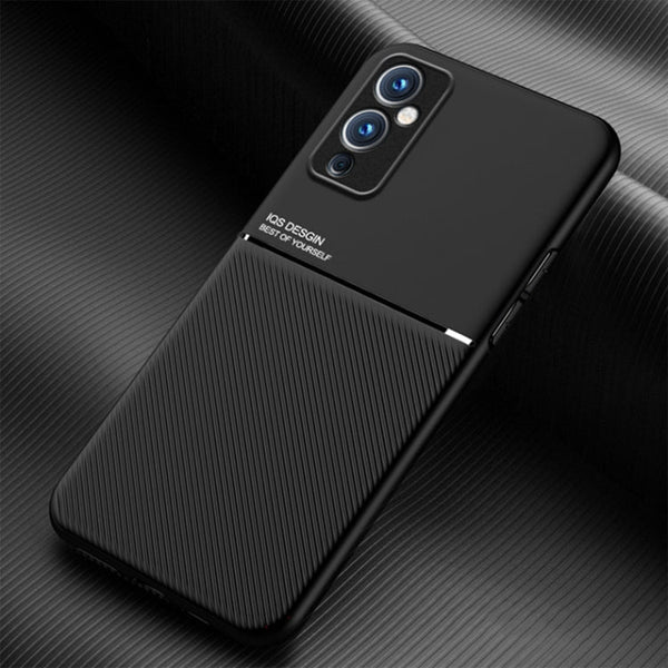 For OnePlus 9 Classic Tilt Strip Grain Magnetic Shockproof PC + TPU Case(Black)
