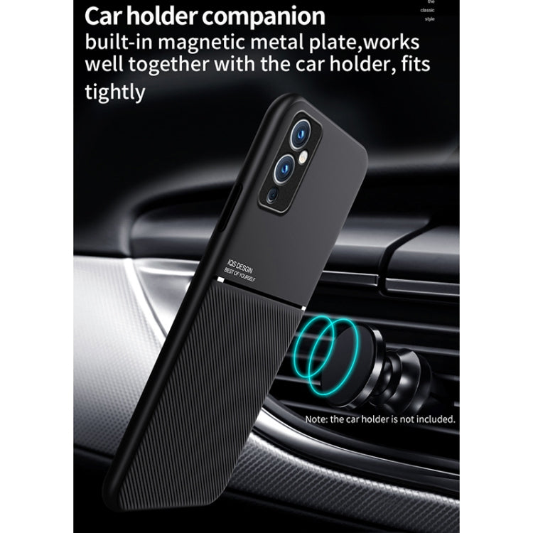 For OnePlus 9 Classic Tilt Strip Grain Magnetic Shockproof PC + TPU Case(Black)
