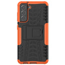 For Samsung Galaxy S21 FE Tire Texture Shockproof TPU+PC Protective Case with Holder(Orange)
