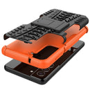 For Samsung Galaxy S21 FE Tire Texture Shockproof TPU+PC Protective Case with Holder(Orange)