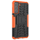 For Samsung Galaxy S21 FE Tire Texture Shockproof TPU+PC Protective Case with Holder(Orange)