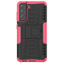 For Samsung Galaxy S21 FE Tire Texture Shockproof TPU+PC Protective Case with Holder(Pink)