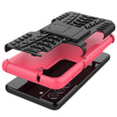For Samsung Galaxy S21 FE Tire Texture Shockproof TPU+PC Protective Case with Holder(Pink)