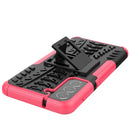 For Samsung Galaxy S21 FE Tire Texture Shockproof TPU+PC Protective Case with Holder(Pink)