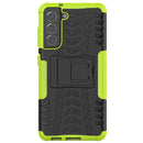 For Samsung Galaxy S21 FE Tire Texture Shockproof TPU+PC Protective Case with Holder(Green)