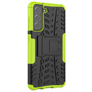 For Samsung Galaxy S21 FE Tire Texture Shockproof TPU+PC Protective Case with Holder(Green)