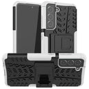 For Samsung Galaxy S21 FE Tire Texture Shockproof TPU+PC Protective Case with Holder(White)