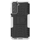For Samsung Galaxy S21 FE Tire Texture Shockproof TPU+PC Protective Case with Holder(White)