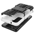 For Samsung Galaxy S21 FE Tire Texture Shockproof TPU+PC Protective Case with Holder(White)