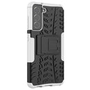 For Samsung Galaxy S21 FE Tire Texture Shockproof TPU+PC Protective Case with Holder(White)