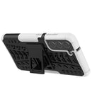 For Samsung Galaxy S21 FE Tire Texture Shockproof TPU+PC Protective Case with Holder(White)