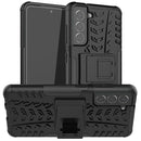 For Samsung Galaxy S21 FE Tire Texture Shockproof TPU+PC Protective Case with Holder(Black)