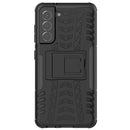 For Samsung Galaxy S21 FE Tire Texture Shockproof TPU+PC Protective Case with Holder(Black)