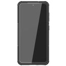 For Samsung Galaxy S21 FE Tire Texture Shockproof TPU+PC Protective Case with Holder(Black)