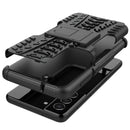 For Samsung Galaxy S21 FE Tire Texture Shockproof TPU+PC Protective Case with Holder(Black)