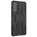 For Samsung Galaxy S21 FE Tire Texture Shockproof TPU+PC Protective Case with Holder(Black)